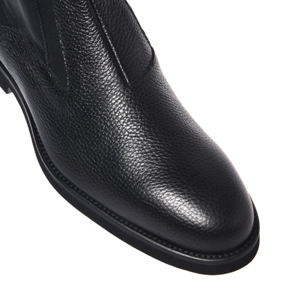 Stivale in pelle nera e pelle martellata