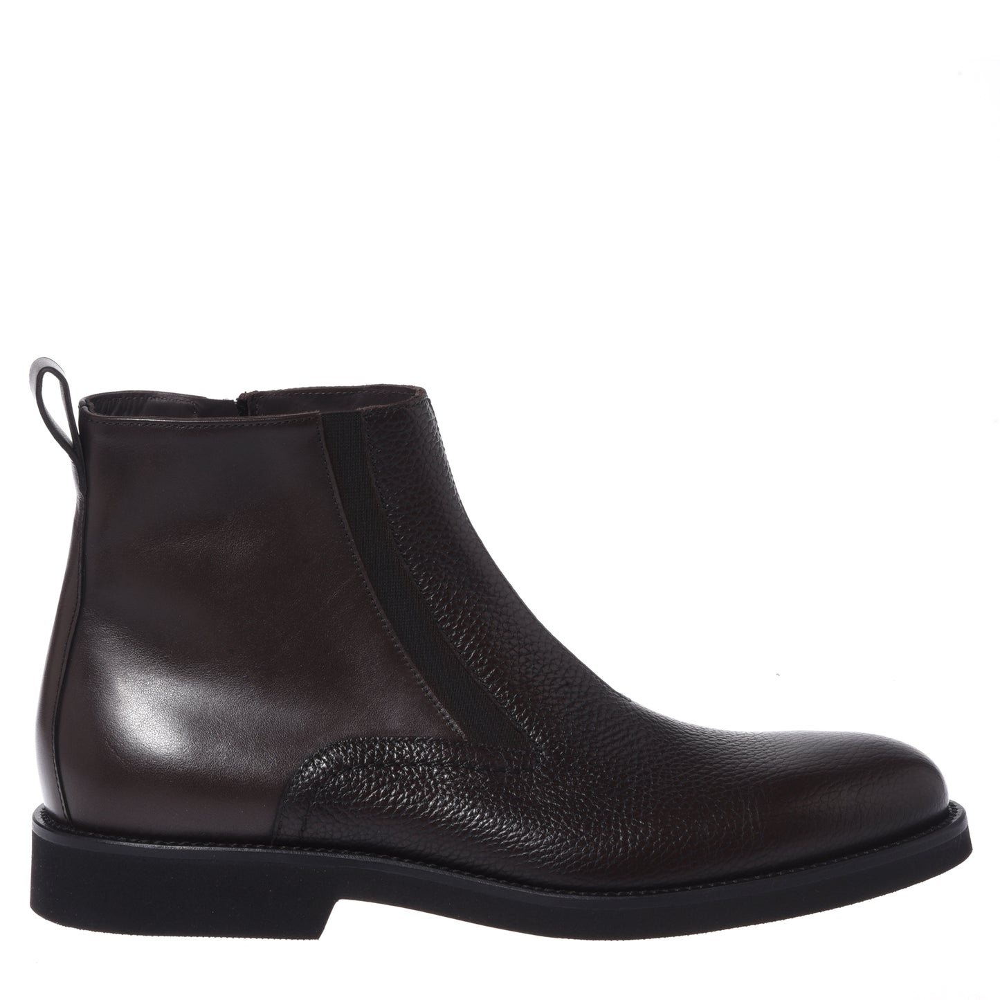 Stivaletti in pelle marrone scuro e pelle martellata