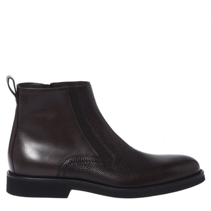 Stivaletti in pelle marrone scuro e pelle martellata