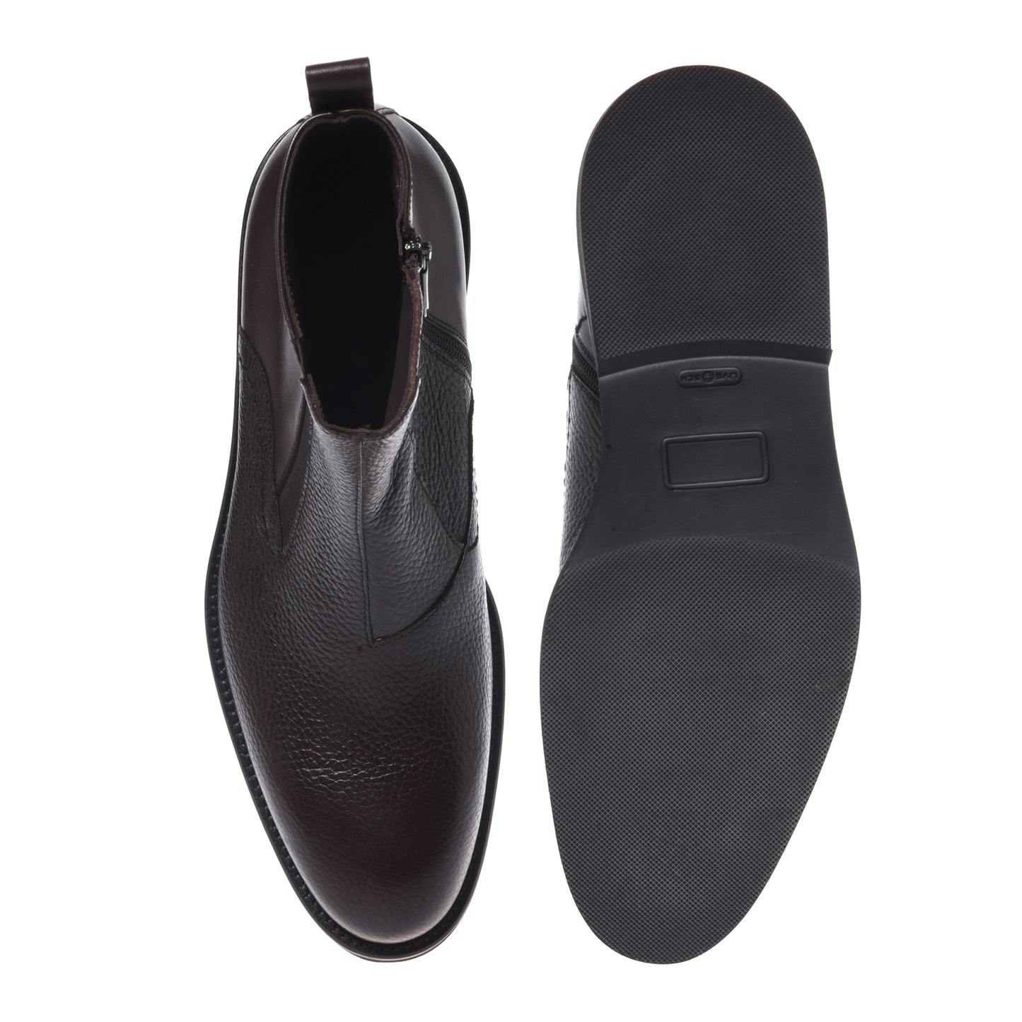 Stivaletti in pelle marrone scuro e pelle martellata