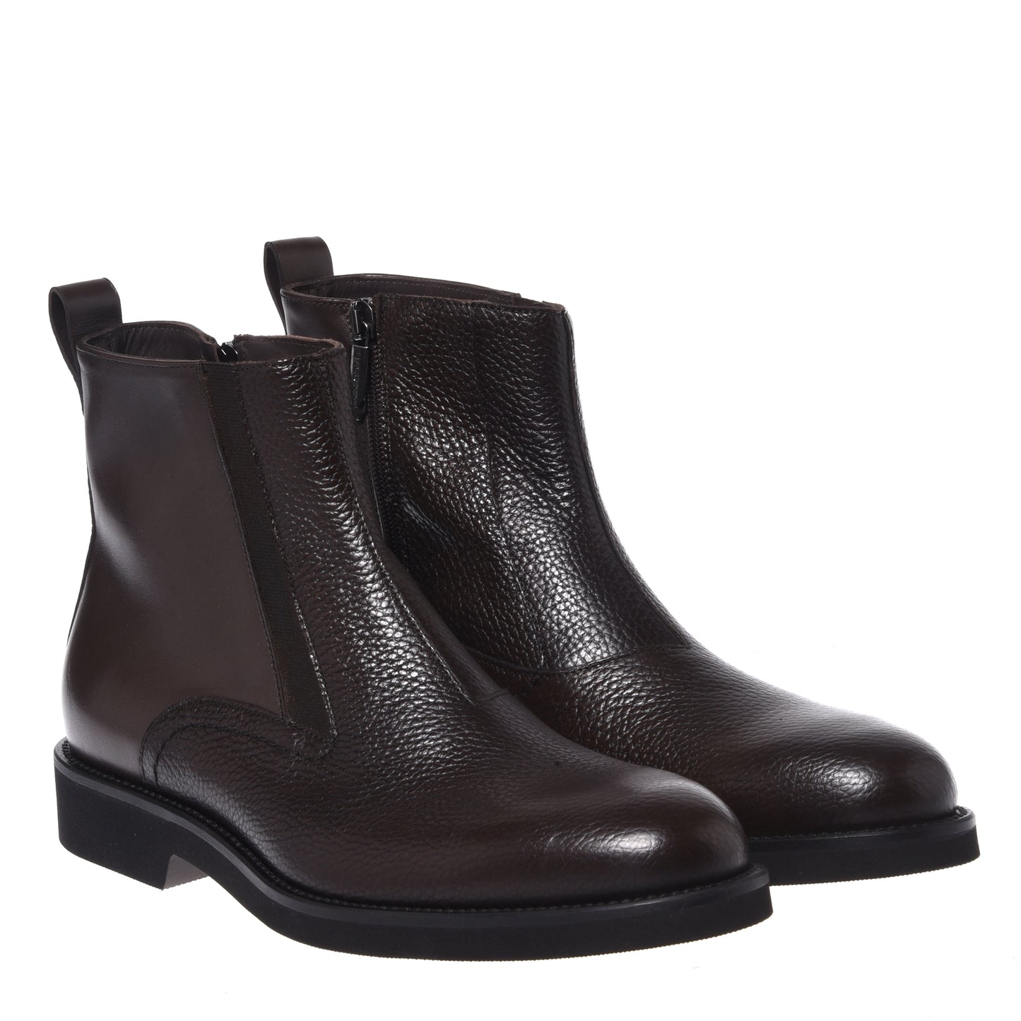 Stivaletti in pelle marrone scuro e pelle martellata