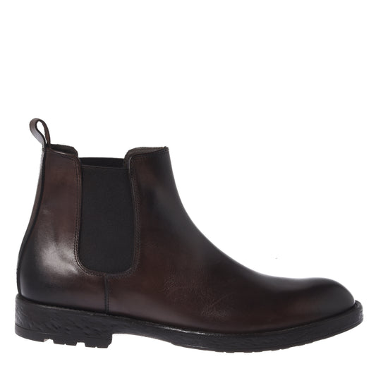 Black distressed leather ankle boots