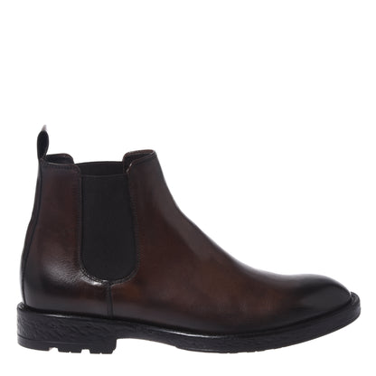 Dark brown distressed leather ankle boots