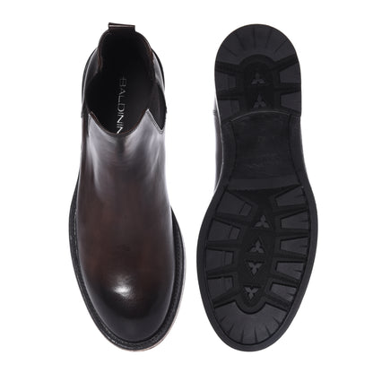 Dark brown distressed leather ankle boots