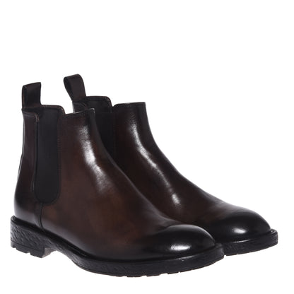 Dark brown distressed leather ankle boots