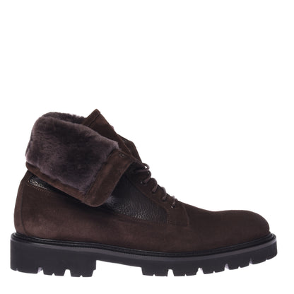Bottines en cuir suédé et cuir martelé marron foncé