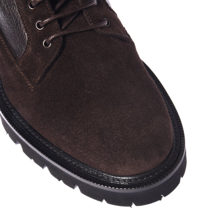 Bottines en cuir suédé et cuir martelé marron foncé