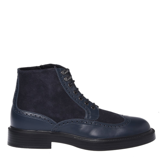Blue leather and suede ankle boots