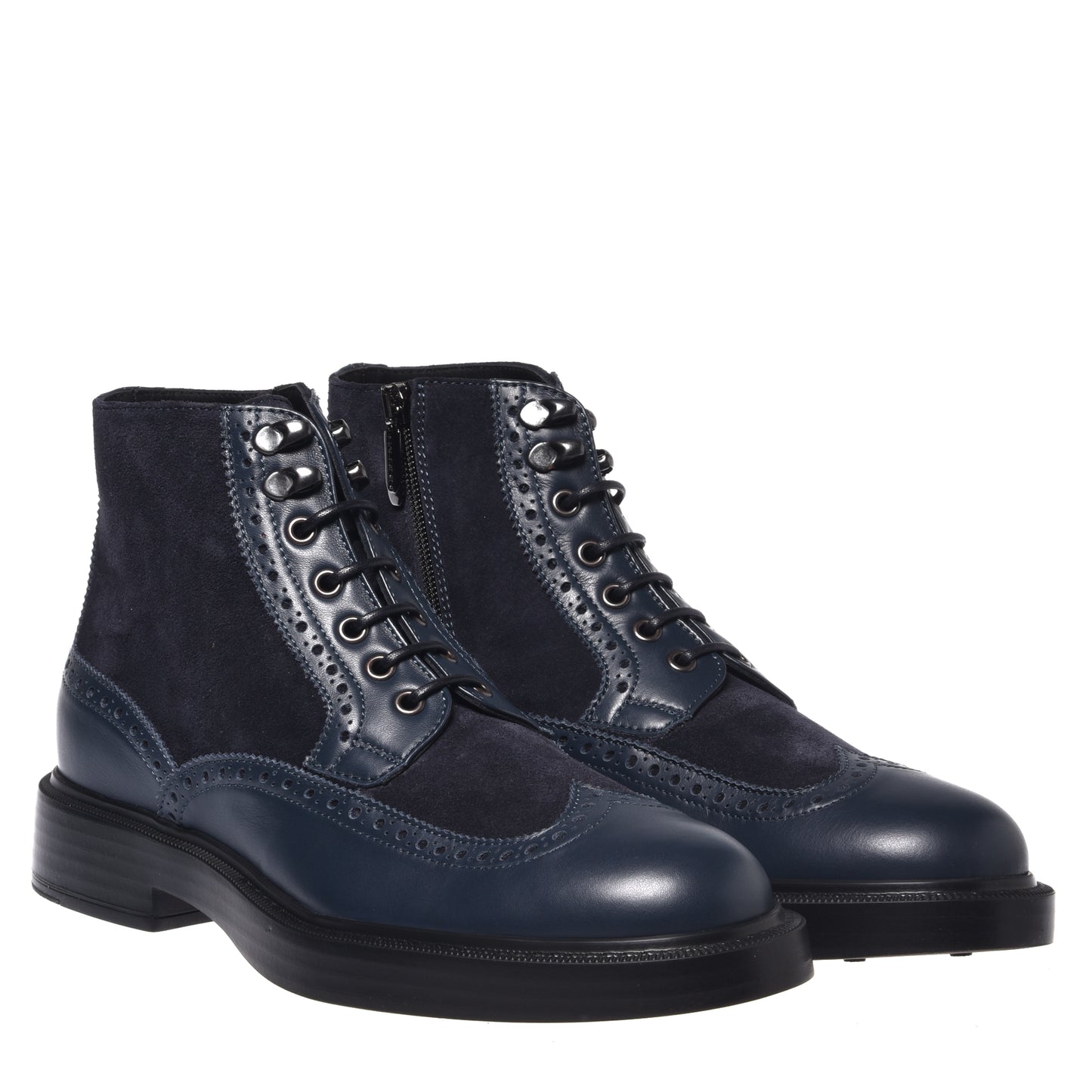 Bottine en cuir et daim bleus