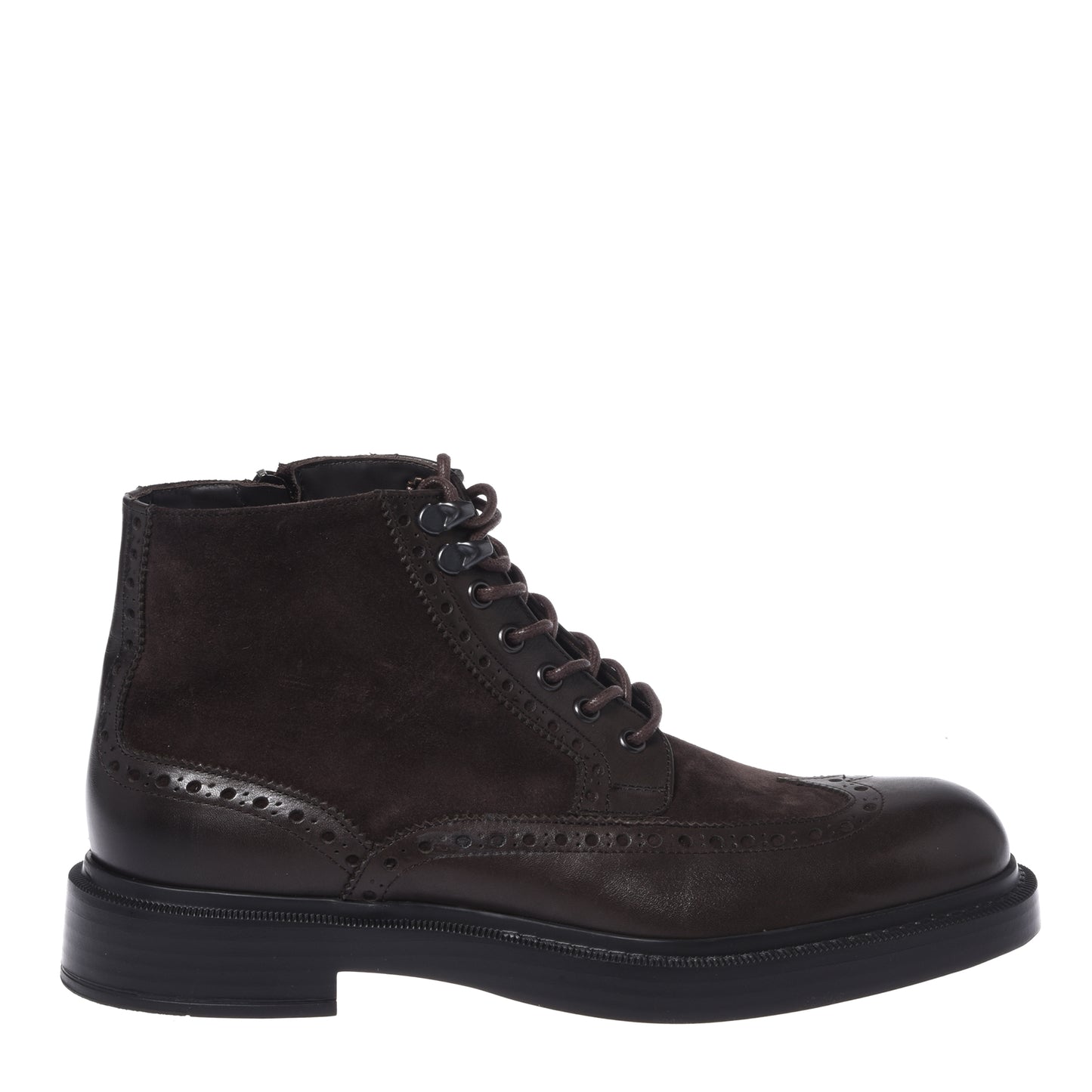 Dark brown leather and suede rangers