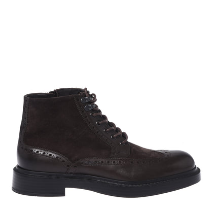 Dark brown leather and suede rangers