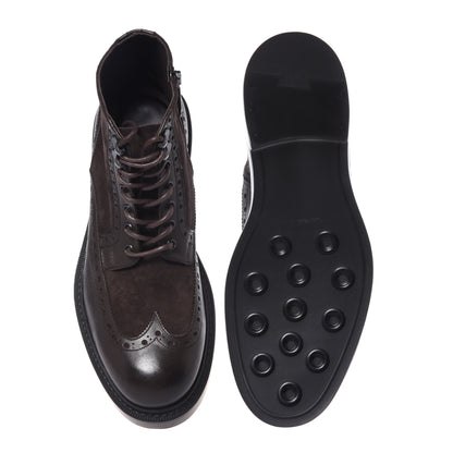 Dark brown leather and suede rangers