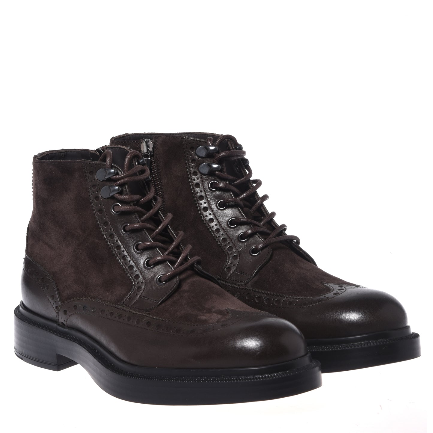 Dark brown leather and suede rangers