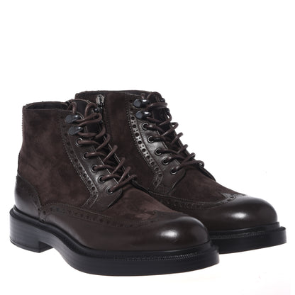 Dark brown leather and suede rangers