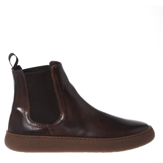 Dark brown distressed leather ankle boots