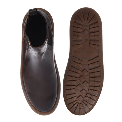 Dark brown distressed leather ankle boots