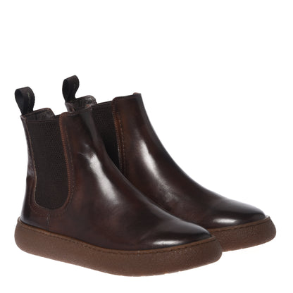 Dark brown distressed leather ankle boots