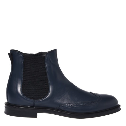 Blue leather ankle boots