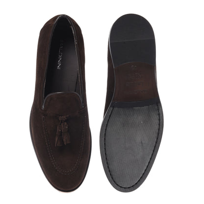 Dark brown suede slip-ons