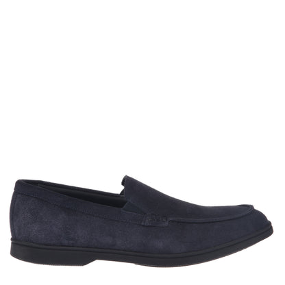 blue suede slip-ons
