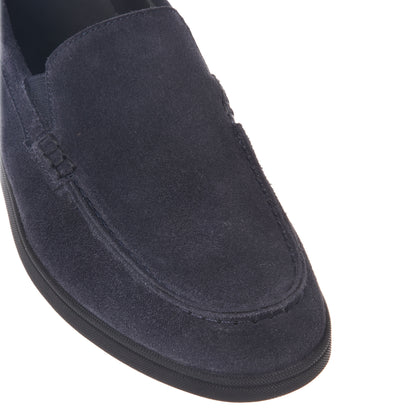 blue suede slip-ons