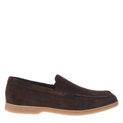 Dark brown suede slip-ons