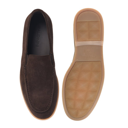 Dark brown suede slip-ons