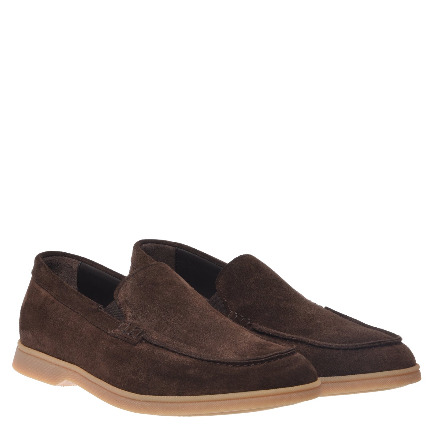 Dark brown suede slip-ons