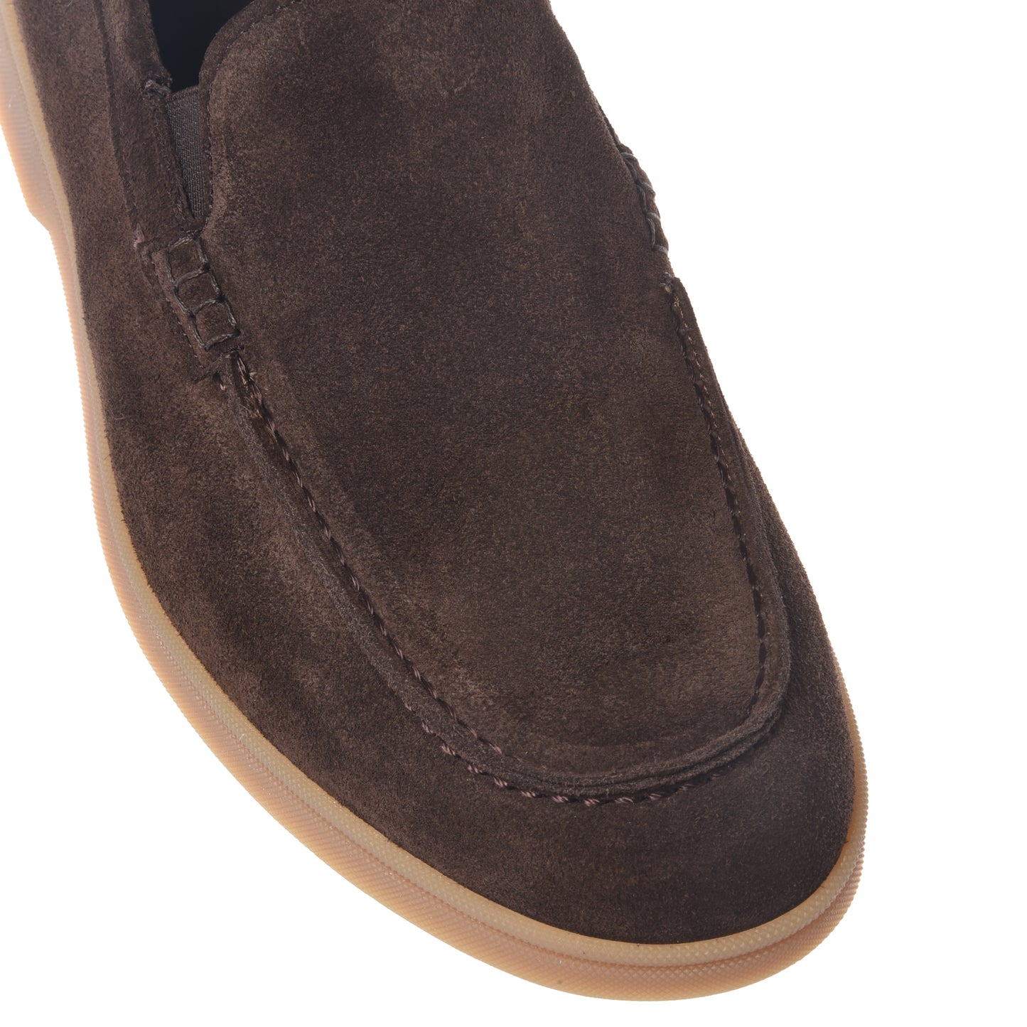 Dark brown suede slip-ons