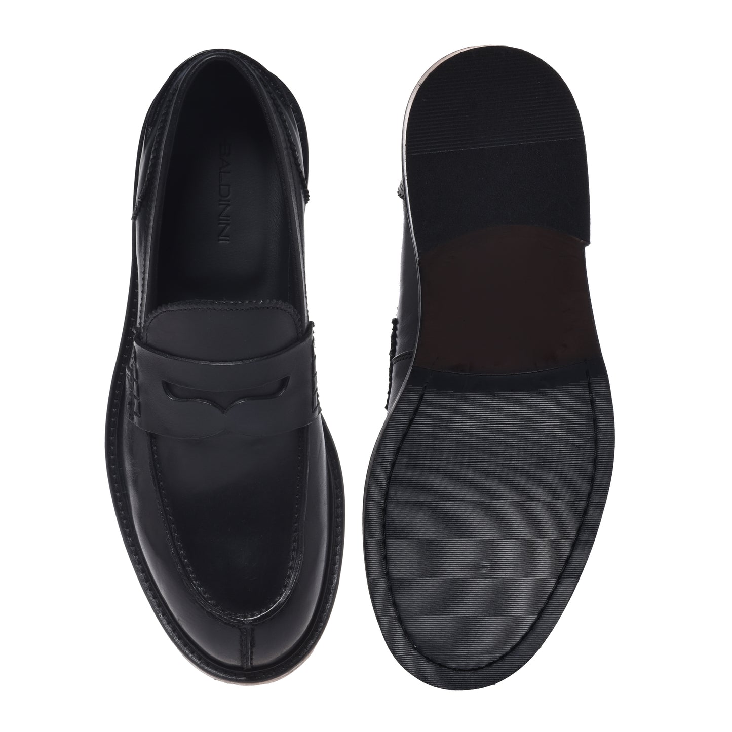 Black leather loafers
