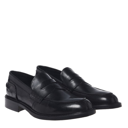 Black leather loafers