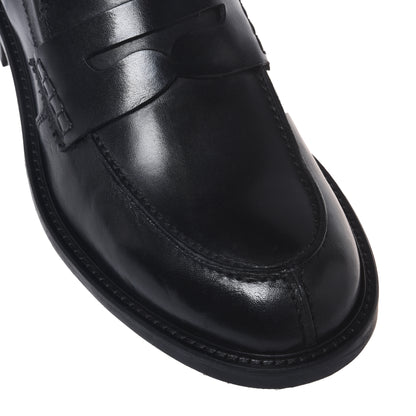 Black leather loafers