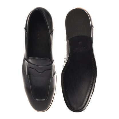 Blue leather moccasin