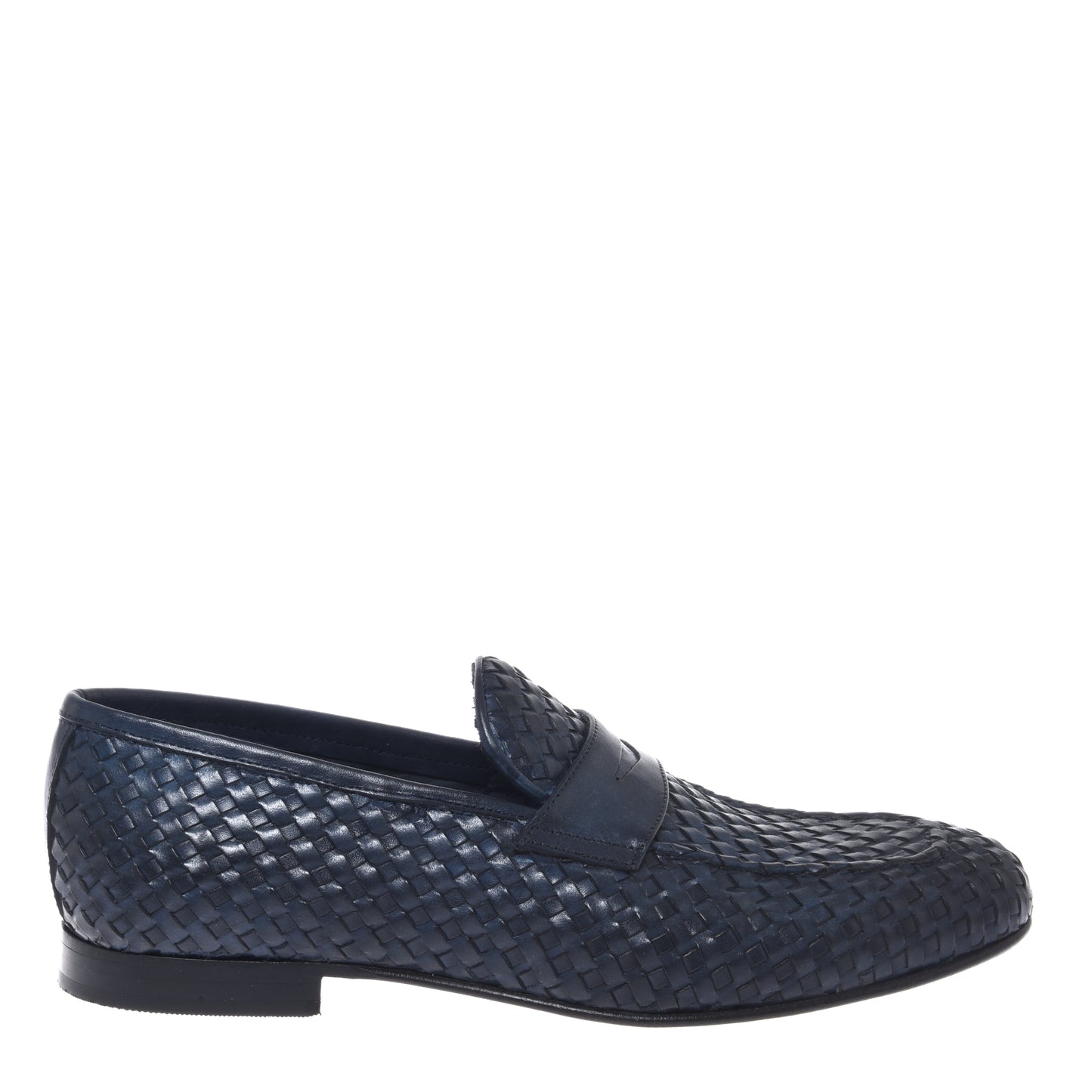 Braided blue leather loafer