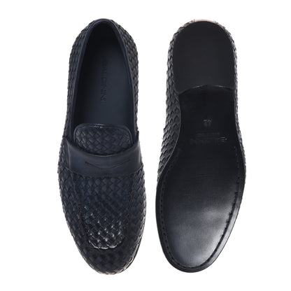 Braided blue leather loafer