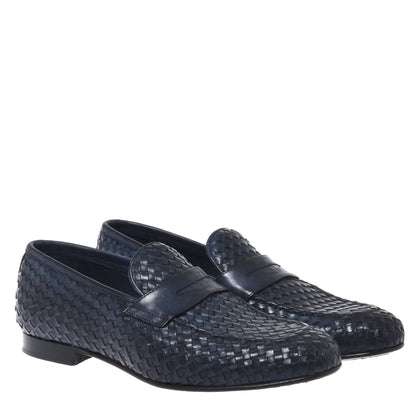 Braided blue leather loafer