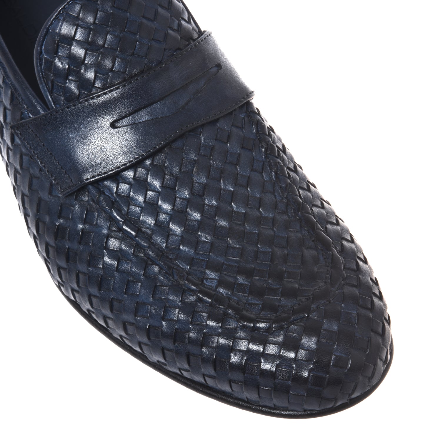 Braided blue leather loafer
