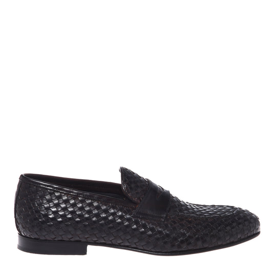 Dark brown woven leather loafers