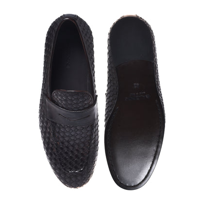 Mocassins en cuir tressé marron foncé