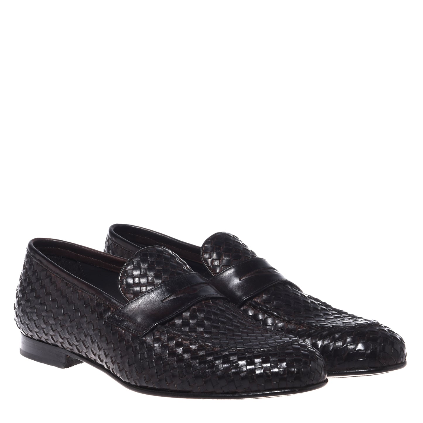 Mocassins en cuir tressé marron foncé
