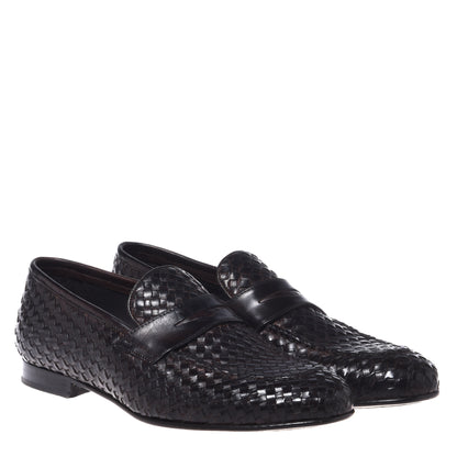 Mocassins en cuir tressé marron foncé