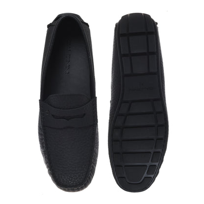 Black grained leather loafer