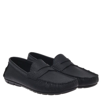 Black grained leather loafer