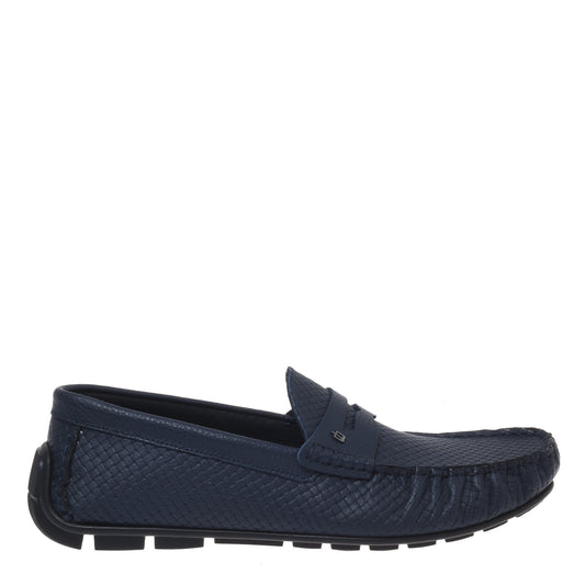 Mocassin en cuir imprimé bleu