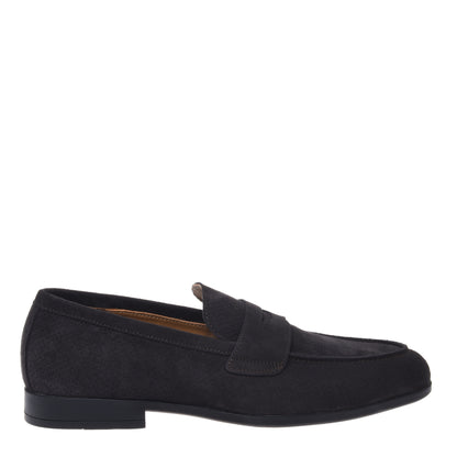Grey perforated suede leather loafer