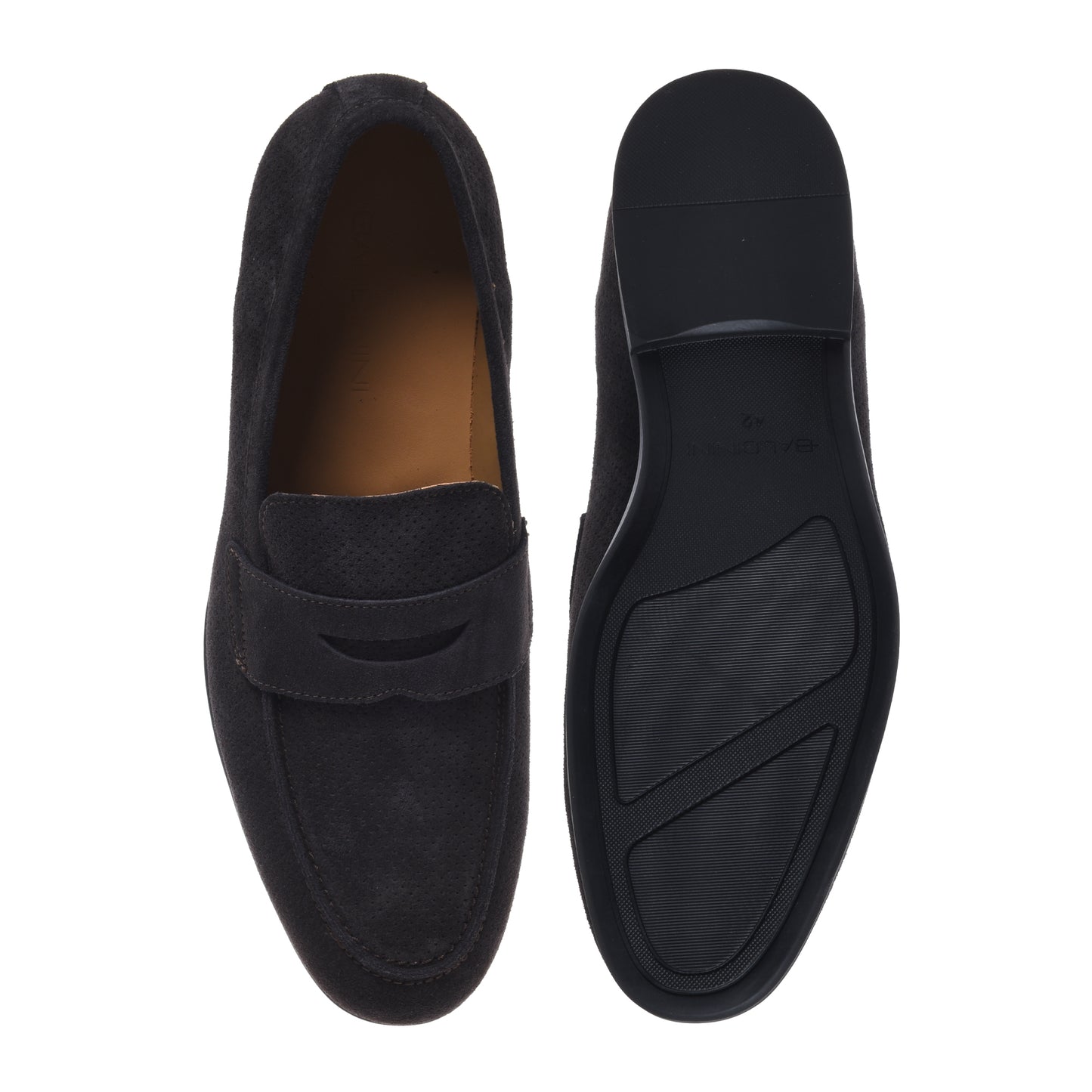 Grey perforated suede leather loafer