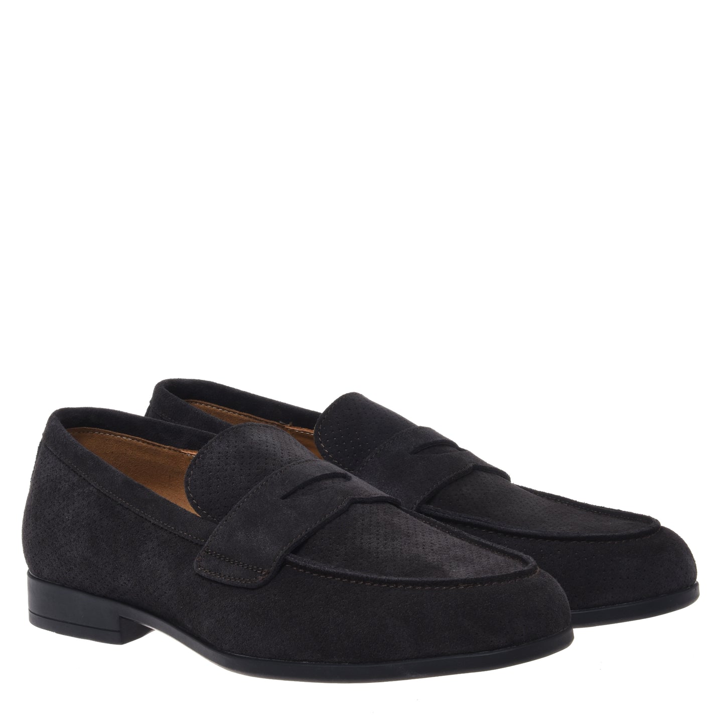 Grey perforated suede leather loafer