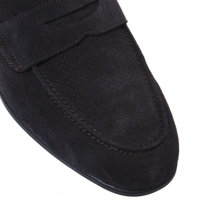 Grey perforated suede leather loafer