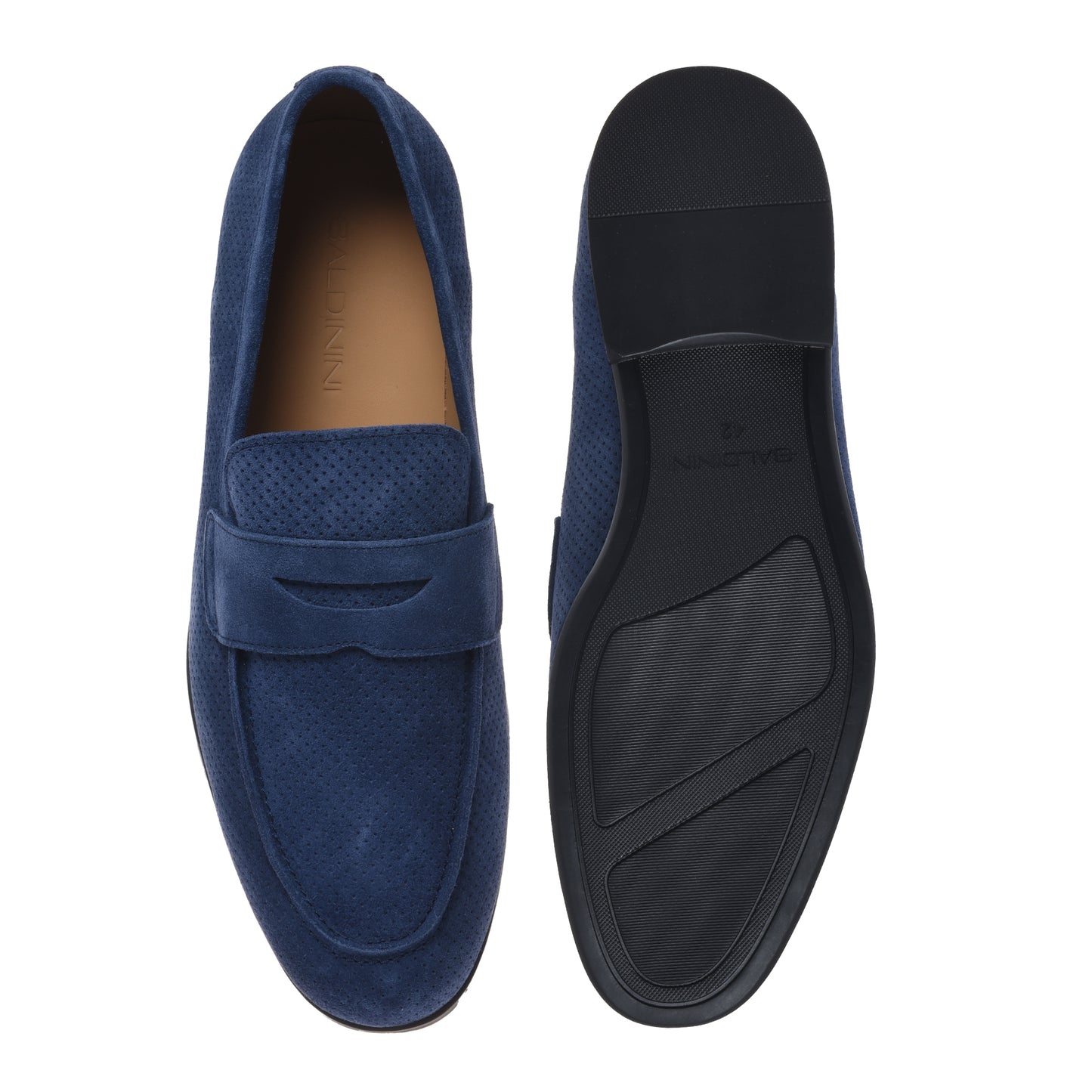 Blue perforated suede leather loafer