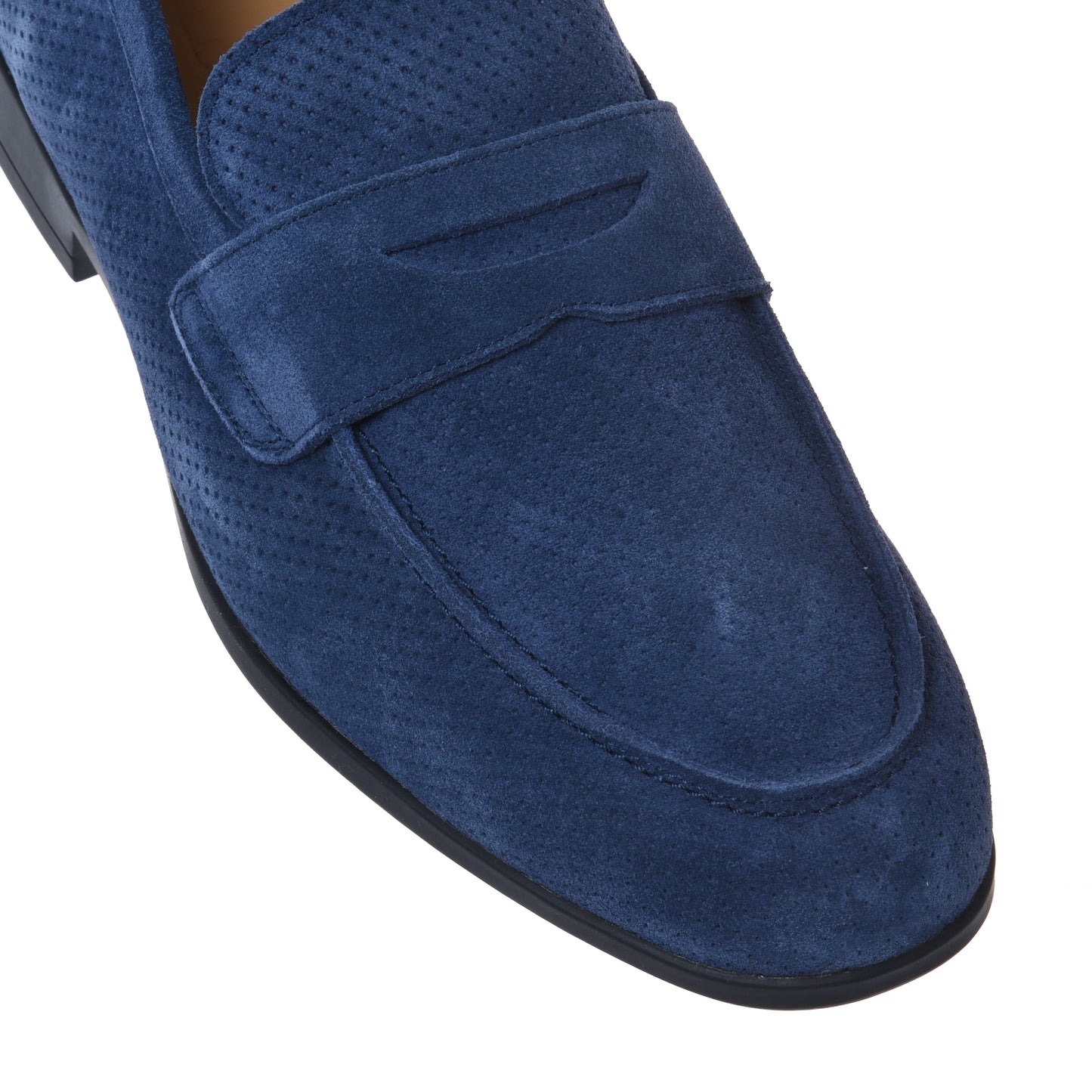 Blue perforated suede leather loafer